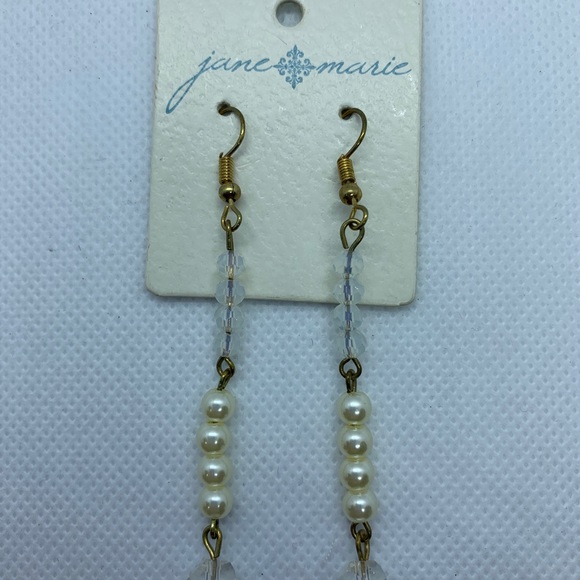NEW Jane Marie gold crystal pearl dangle earrings - Picture 3 of 5